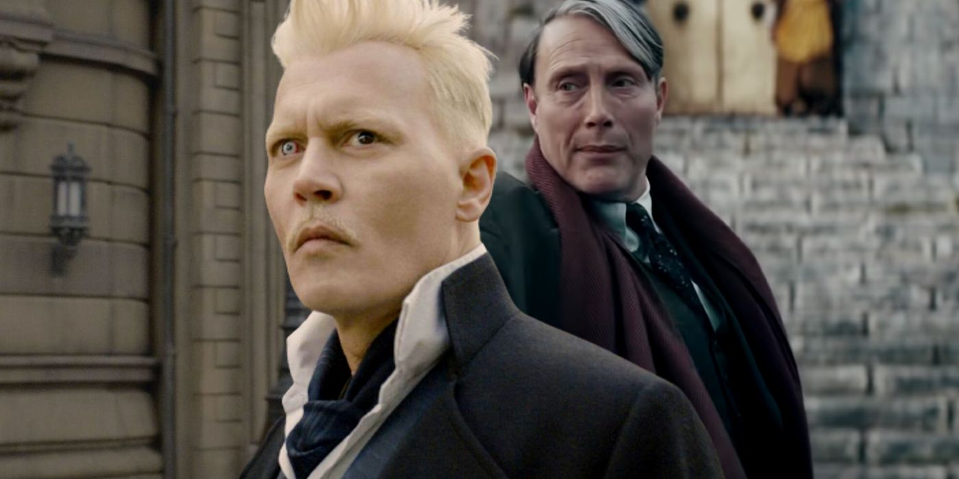 Johnny Depp and Mads Mikkelsen as Gellert Grindelwald in Fantastic Beasts